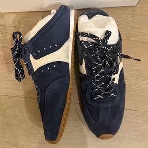Larroude Stella Mule in navy blue suede